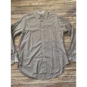 J. McLaughlin Gingham Print Trim Fit Button Down M Blue Red Long Sleeve Shirt